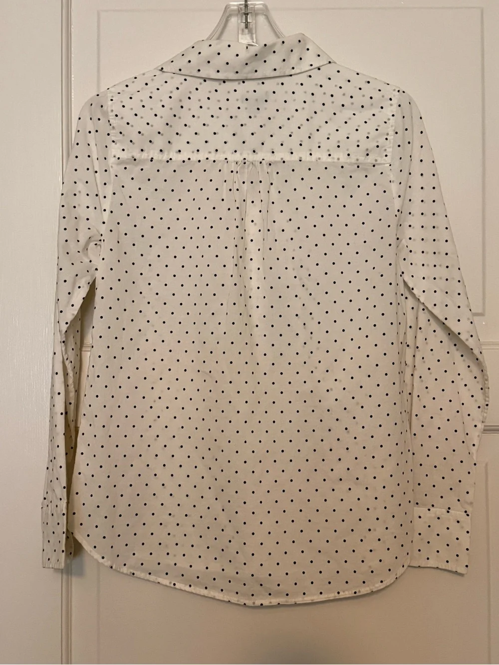 Last chance-J. Crew White Button-Down Long Sleeve Shirt with black Polka Dots